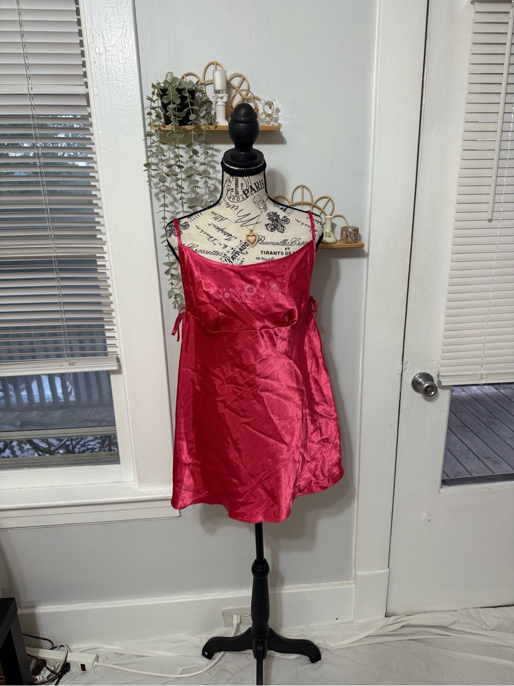 Hot Pink Satin Chemise with Adjustable Straps